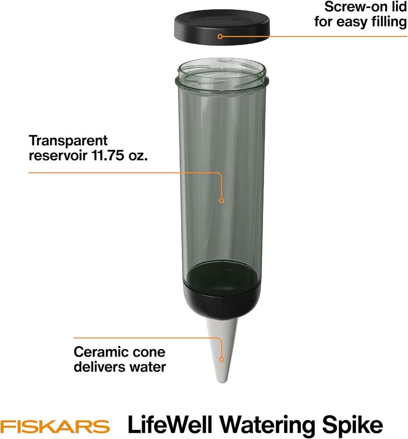 Fiskars LifeWell Watering Spike for Indoor Plants – Self-Watering Device with Transparent Reservoir, Porous Ceramic Cone, UV-Resistant & Recycled Plastic, 11.75 oz - Image 3